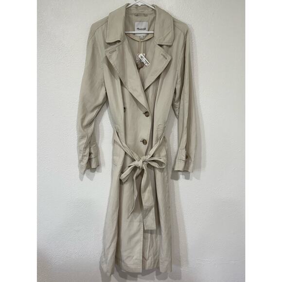 NWT Madewell Belted Trench Coat in Drapey Twill Muted Stone Chic Size Large - Picture 2 of 7